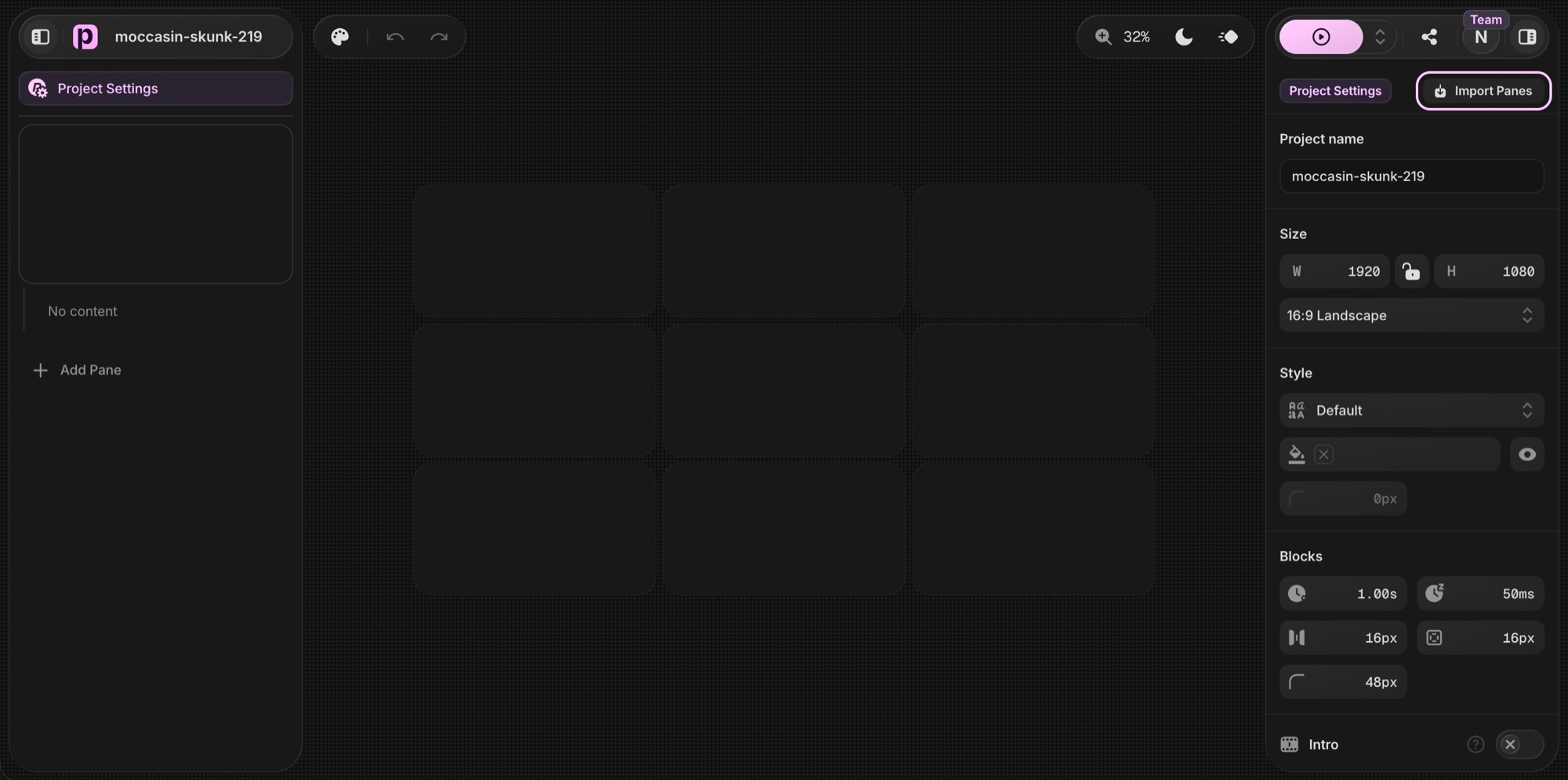 Import Panes button in Project Settings