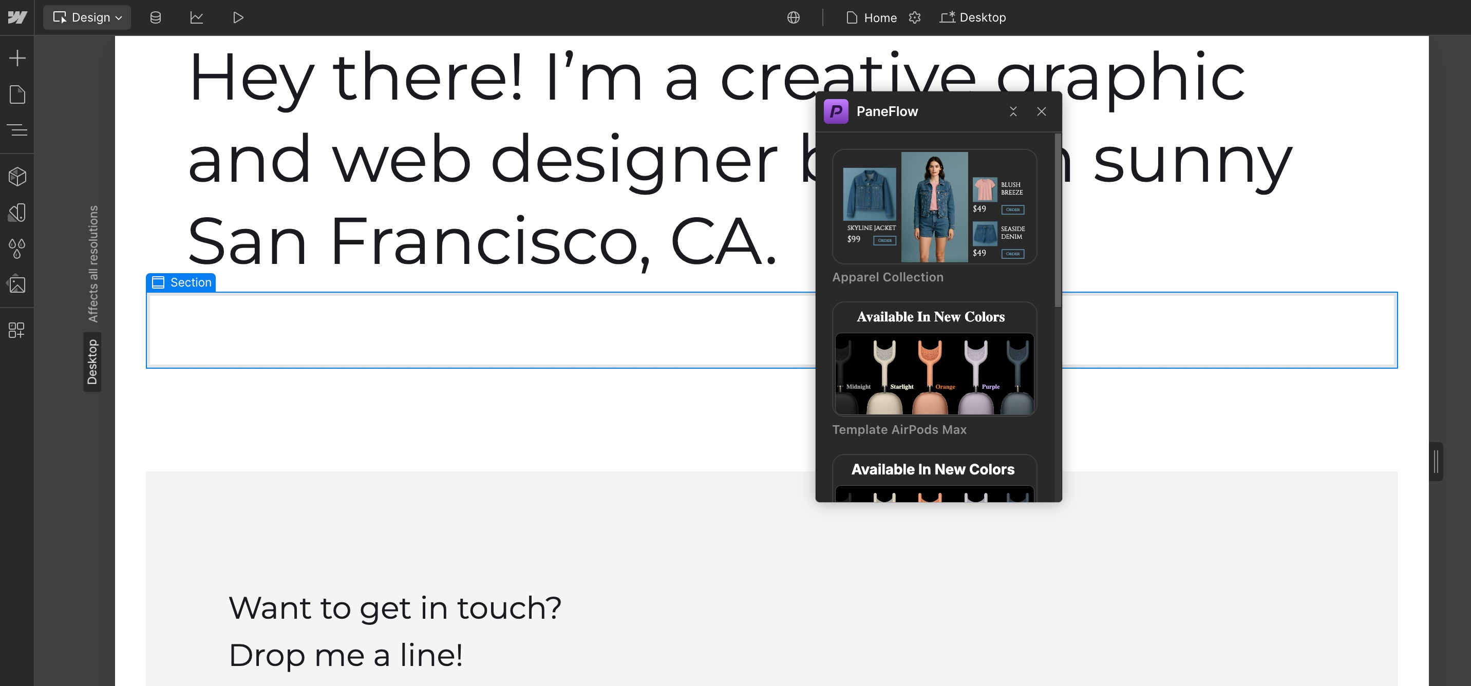 PaneFlow Webflow Connect