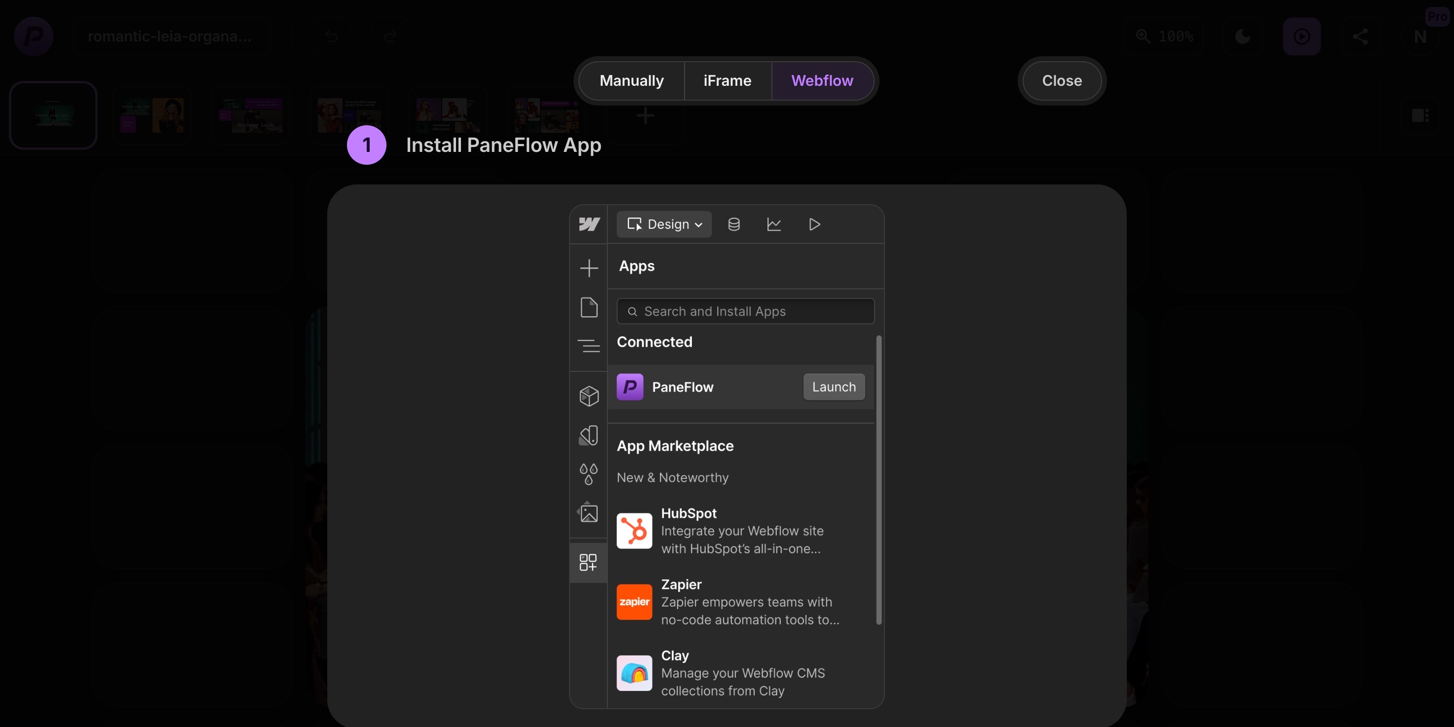 PaneFlow Webflow Connect