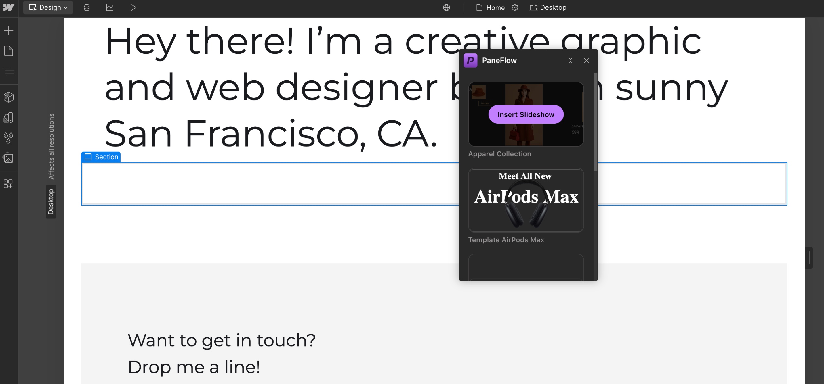 PaneFlow Webflow Connect