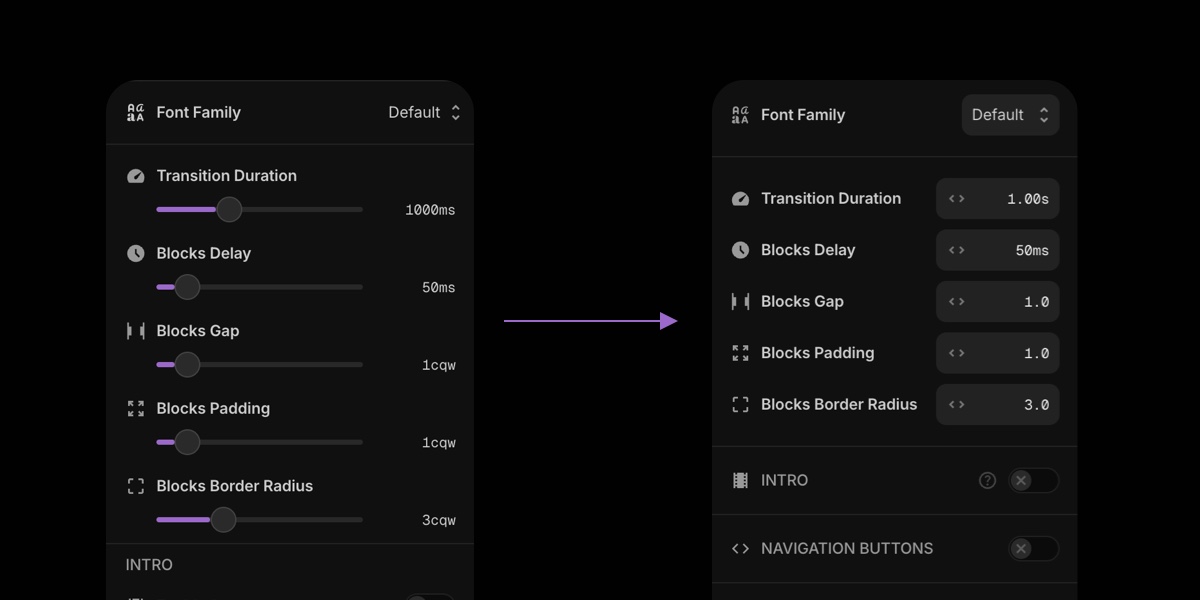 Before vs after sidebar control comparison