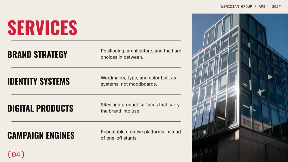 Agency Pitch - Brutalist Crimson Template - pane 4