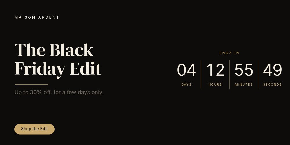 Black Friday Hero - Noir Gold Countdown Template - pane 1