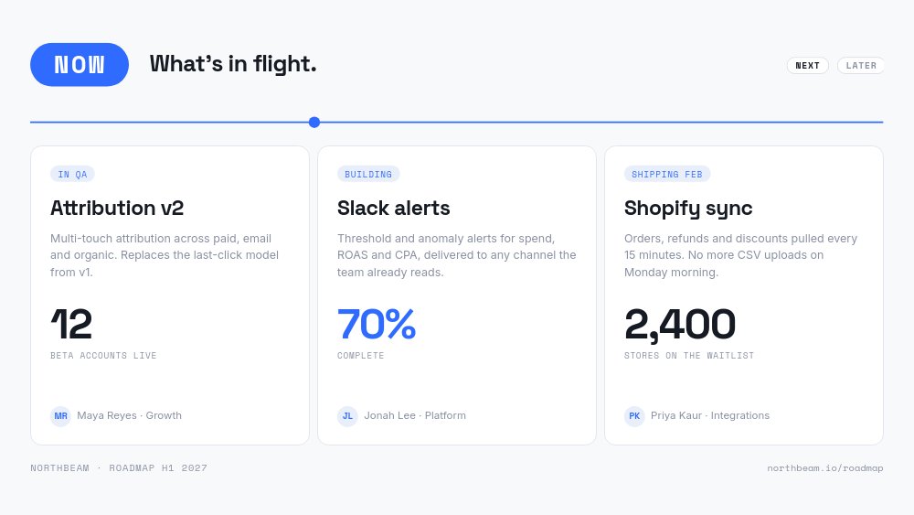 Product Roadmap - Now / Next / Later Template - pane 3
