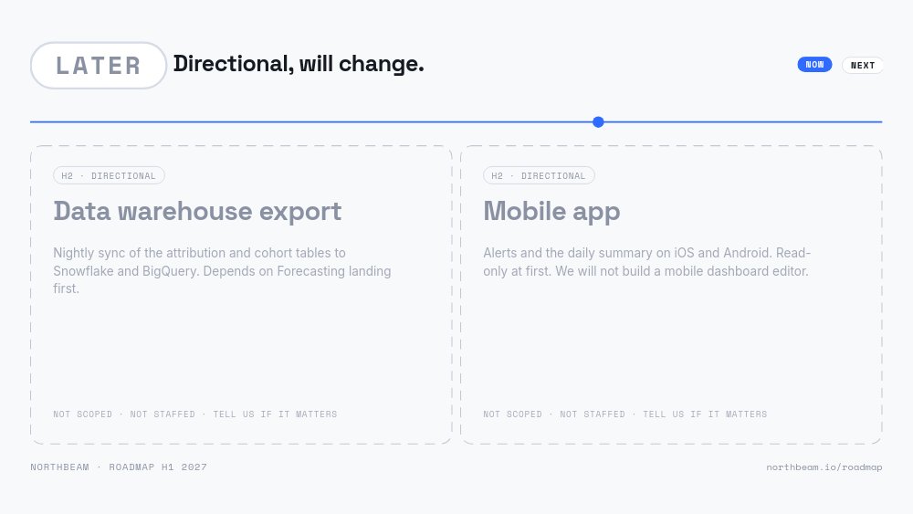 Product Roadmap - Now / Next / Later Template - pane 5