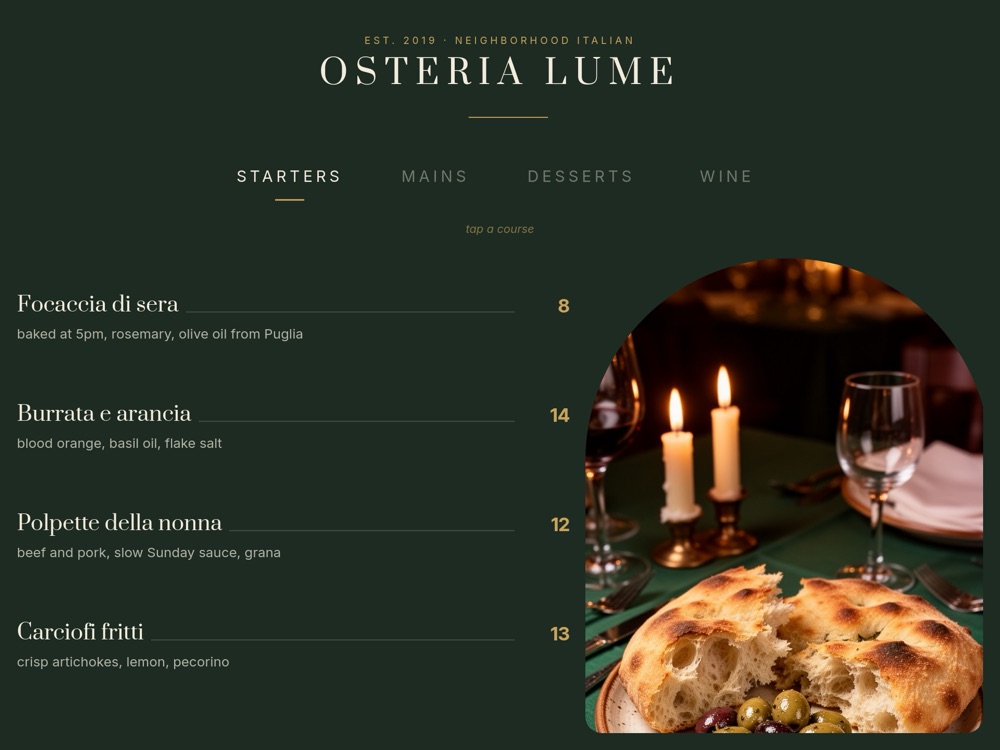 Restaurant Menu Tabs Template - pane 1